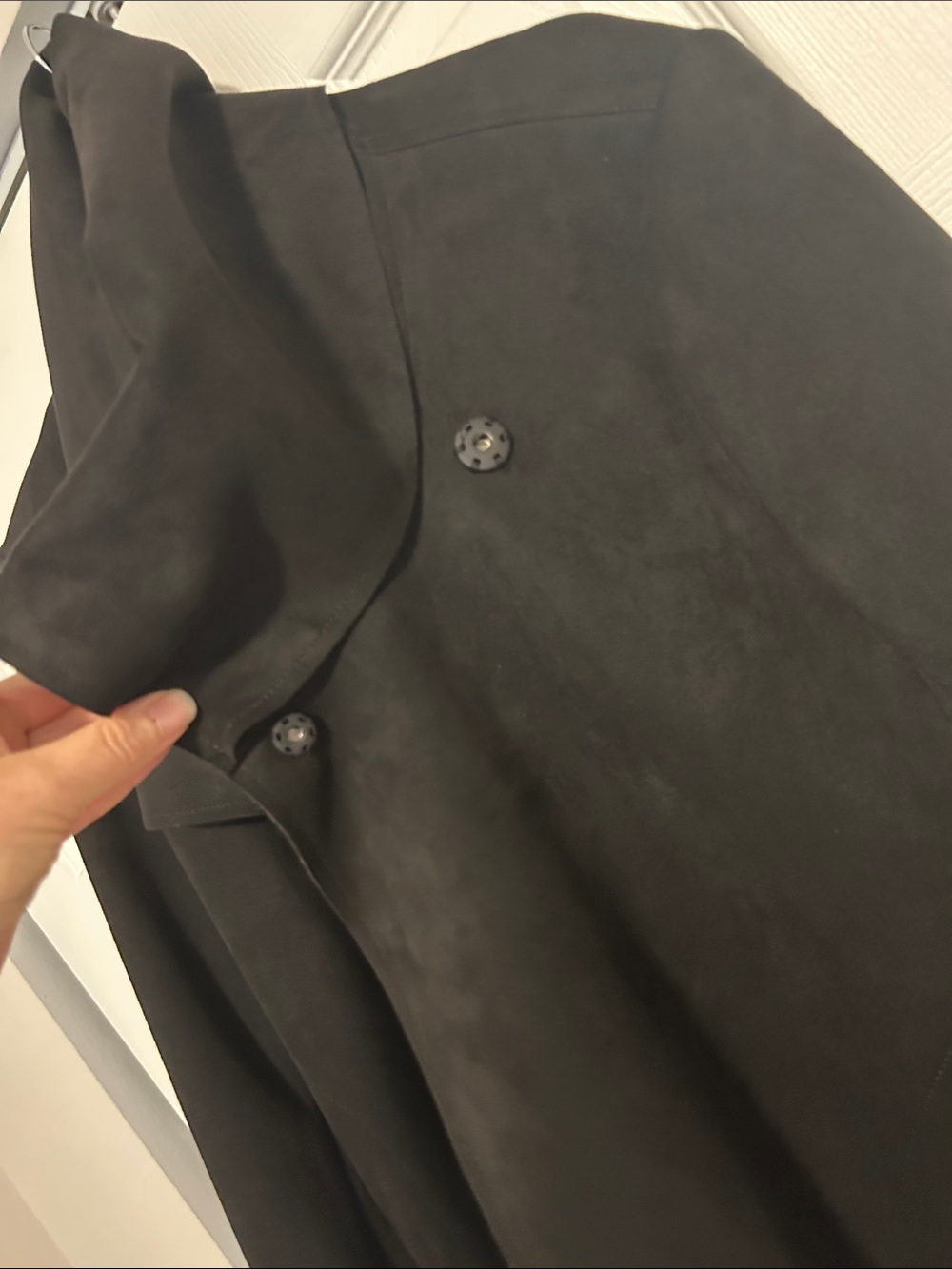 Anne Klein Black Draped Suede Open-Front Asymmetrical Jacket - Picture 7 of 15
